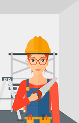 Image showing Smiling worker with saw.