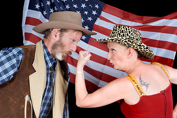 Image showing Quarrelling cowboy couple