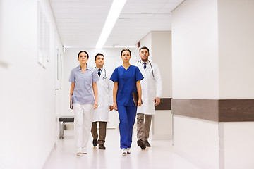 Image showing group of medics or doctors at hospital corridor