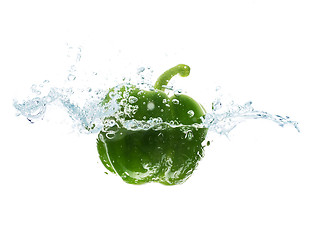 Image showing pepper falling or dipping in water with splash