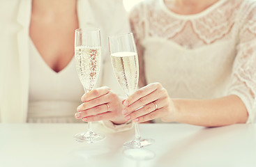 Image showing close up of lesbian couple with champagne glasses