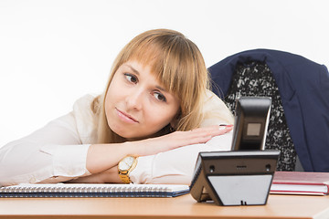 Image showing Dormant office employee woke phone rang