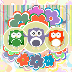 Image showing vector background with owl, flowers and birds