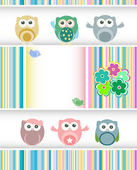 Image showing vector sweet owls, flowers, love hearts and cute birds