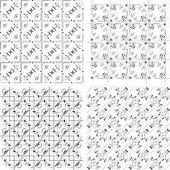 Image showing Set of 100 vector seamless patterns (black and white tiling). Collection of monochrome geometric ornaments. Endless texture can be used for pattern fills, web page background,surface textures.