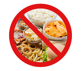 Image showing close up of fast food snacks behind no symbol