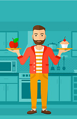 Image showing Man with apple and cake.