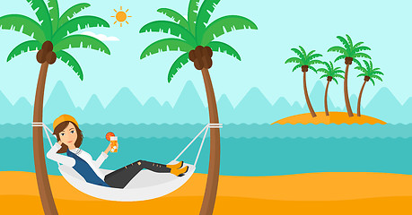 Image showing Woman chilling in hammock.