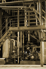 Image showing Pipes and tubes and chimney at a power plant