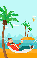 Image showing Man chilling in hammock.