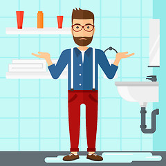 Image showing Man in despair standing near leaking sink.