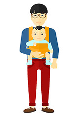 Image showing Man holding baby in sling.