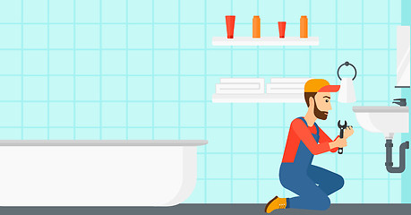 Image showing Woman repairing sink.