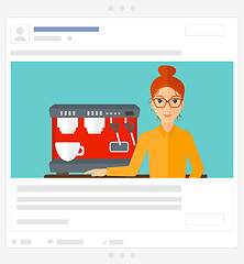 Image showing Woman making coffee. Social media post.