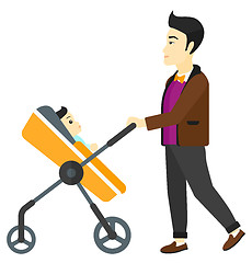 Image showing Man pushing pram.