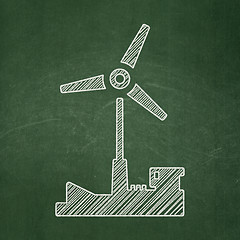 Image showing Manufacuring concept: Windmill on chalkboard background