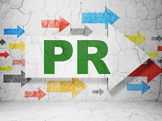 Image showing Advertising concept: arrow with PR on grunge wall background