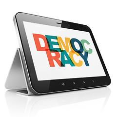 Image showing Political concept: Tablet Computer with Democracy on  display