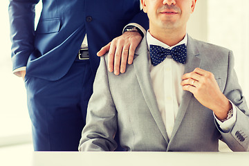 Image showing close up of male gay couple with wedding rings on