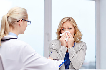 Image showing doctor and ill woman patient with flu at clinic