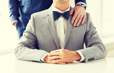 Image showing close up of male gay couple with wedding rings on