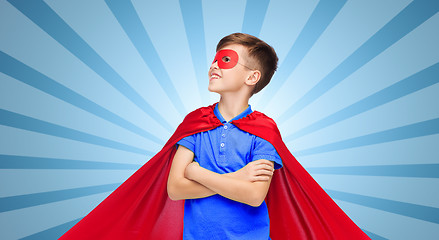 Image showing boy in red super hero cape and mask