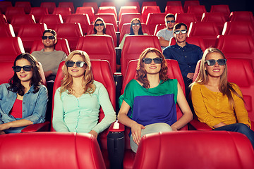 Image showing happy friends watching movie in 3d theater