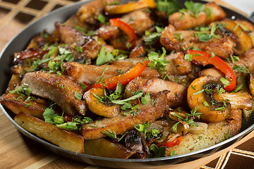 Image showing roast meat in a frying pan.