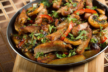 Image showing roast meat in a frying pan.