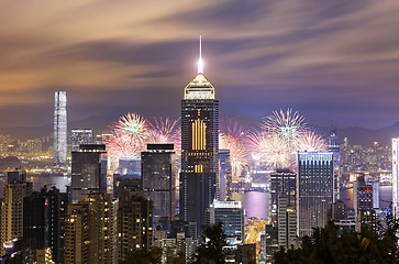 Image showing Hong kong city firework