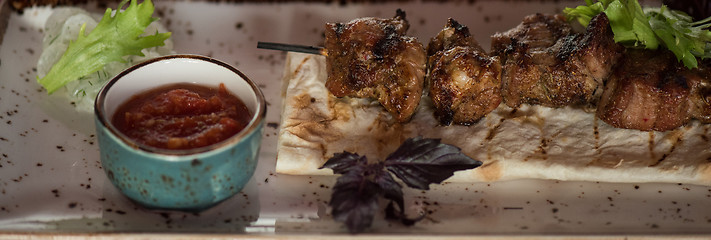 Image showing Grilled kebab pork meat