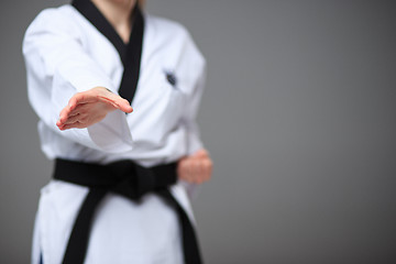 Image showing The karate girl with black belt 