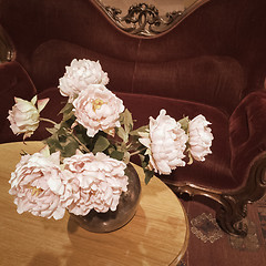 Image showing Bouquet of roses in a vintage interior