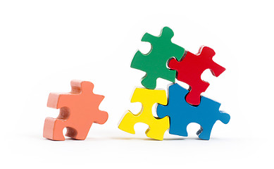 Image showing Closeup of big jigsaw puzzle pieces