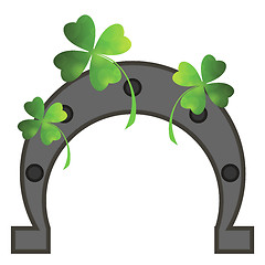 Image showing Green Clover Leaves and Horseshoe