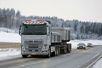 Image showing Volvo FH16 650 Combination Truck on Winter Road