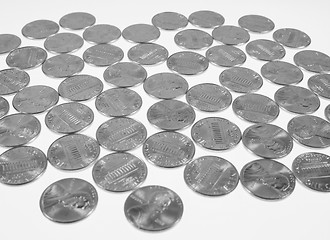 Image showing Black and white Dollar coins 1 cent wheat penny