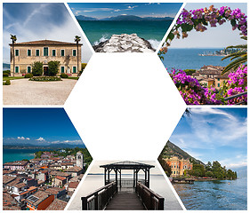 Image showing The collage from views of  Lake Garda