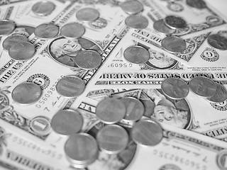 Image showing Black and white Dollar coins and notes