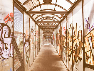 Image showing  Bridge with graffiti vintage