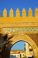 Image showing morocco arch in   construction street  the blue  