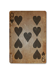 Image showing Very old playing card, nine of hearts