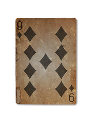 Image showing Very old playing card, nine of diamonds