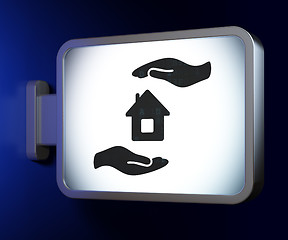 Image showing Insurance concept: House And Palm on billboard background