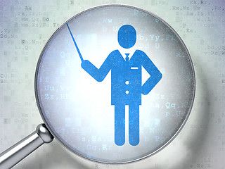 Image showing Learning concept: Teacher with optical glass on digital background