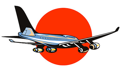 Image showing Airplane with red sun