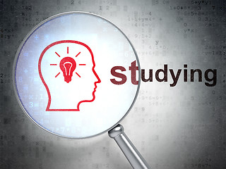 Image showing Studying concept: Head With Lightbulb and Studying with optical glass