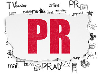 Image showing Advertising concept: PR on Torn Paper background