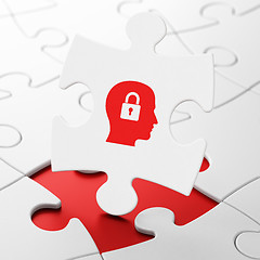 Image showing Information concept: Head With Padlock on puzzle background