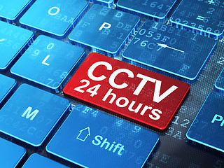 Image showing Safety concept: CCTV 24 hours on computer keyboard background